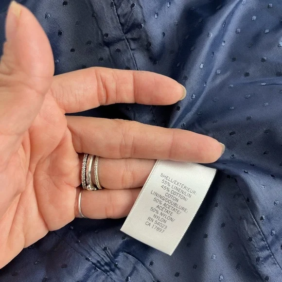 Banana Republic Blazer Womens XS Navy Blue White Polka Dot Linen Cotton Jacket - Picture 3 of 8